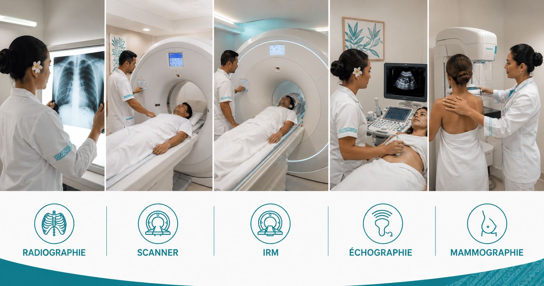 Nos examens : radiographie, scanner, IRM, échographie, mammographie